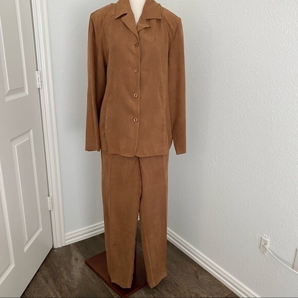 Drapers & Damons Faux Suede 3 Piece Chocolate Rust Purple Pants Set Size XL - Picture 1 of 16